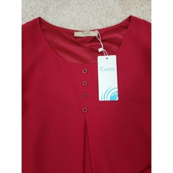 Cestyle ~Women Size L~ Red Long Sleeve Blouse Shirt Top NWT. - Picture 3 of 12